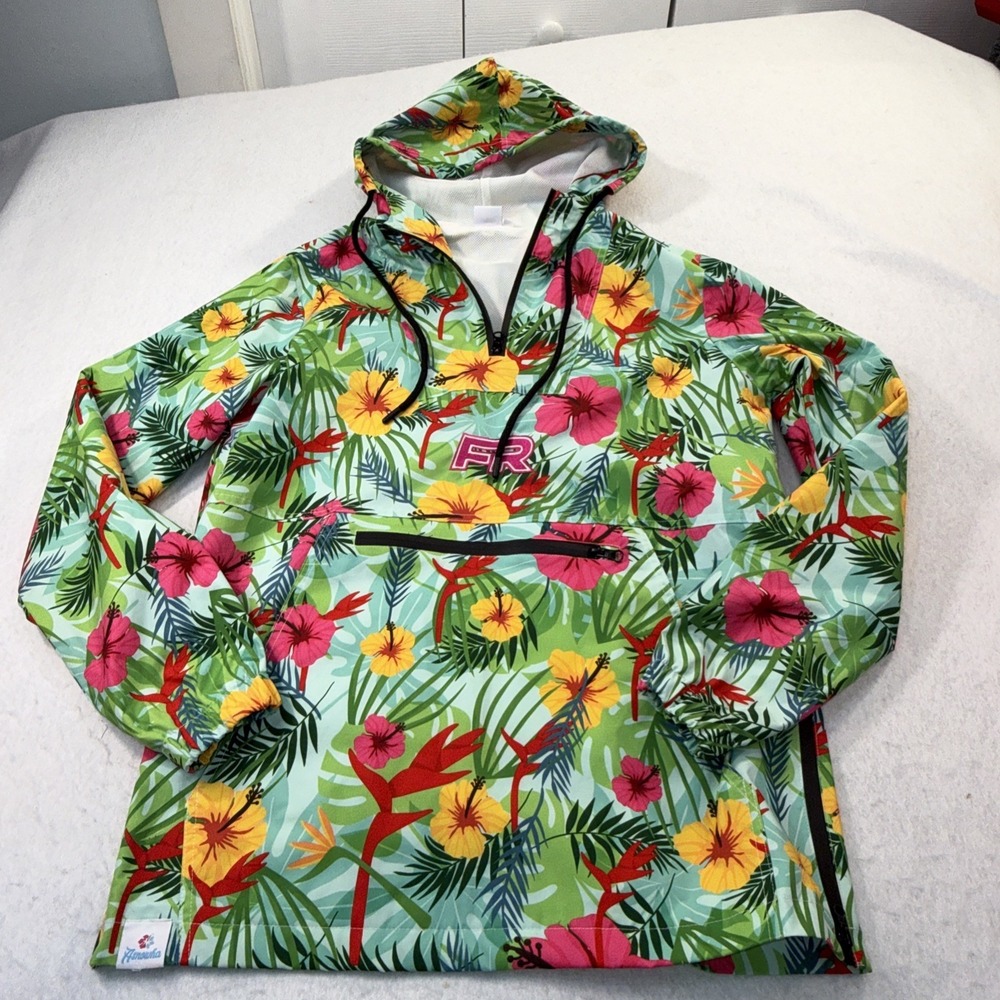 Asnowha Tropical Floral pullover Windbreaker Jacket hoodie XS Hawaiian Surf Beac